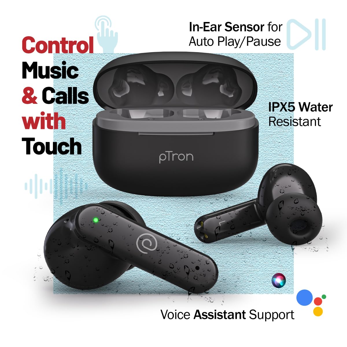 PTron Zenbuds X1 Quad Mic TWS Earbuds With 40hrs Playtime In Ear Sensor Jet Black 93Mobiles